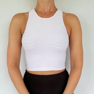 Sugar Lips gray textured ribbed knit stretch sleeveless crop tank top one size